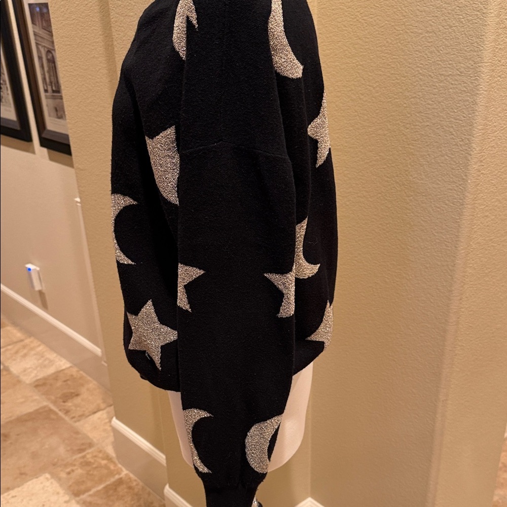 Beach Riot Black with metallic Star and Moon V-Neck Sweater - Picture 2 of 7